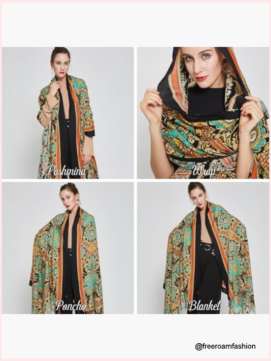 Oversized Merino Wool Pashmina Shawl Travel Wrap Blanket